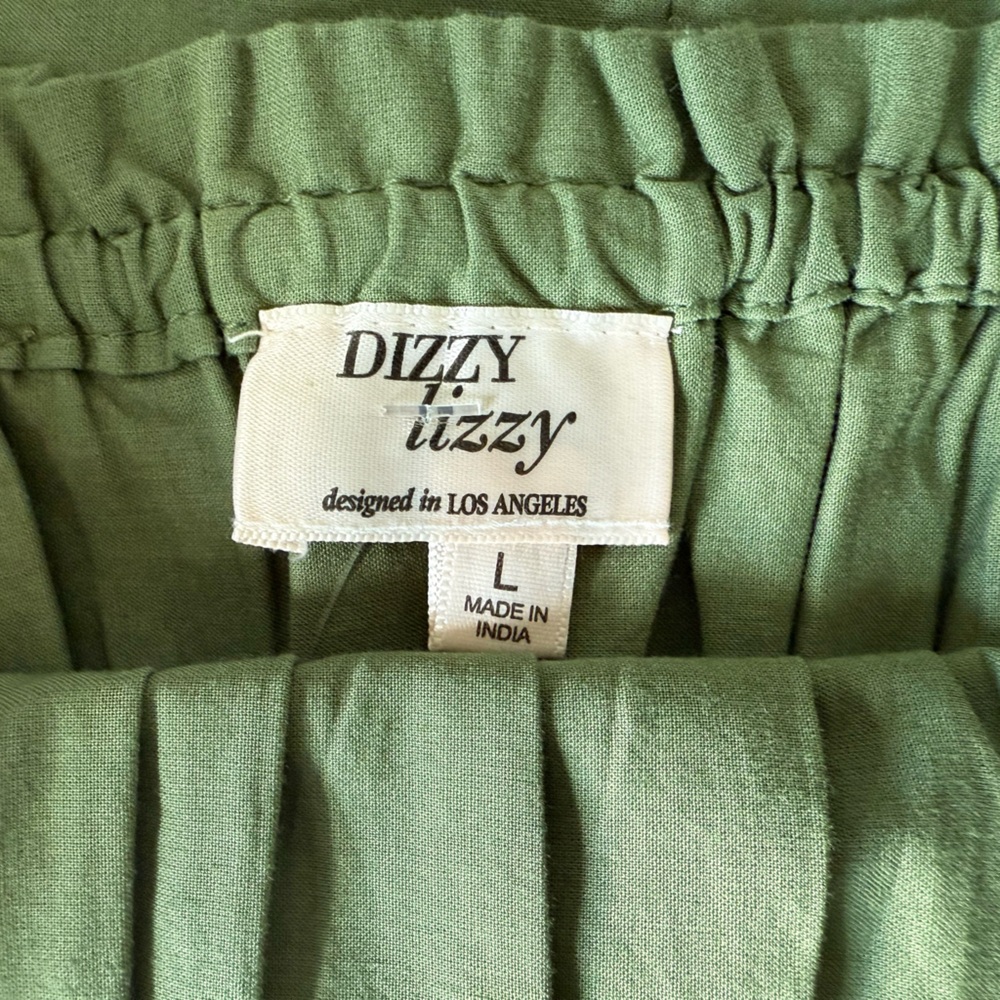 Dizzy Lizzie Olive Green Boho Midi Dress Ruched Bodice Size L NWOT - Picture 4 of 4